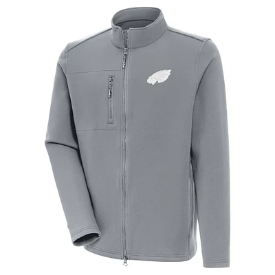 Men's Antigua Gray Philadelphia Eagles Objection Full-Zip Jacket