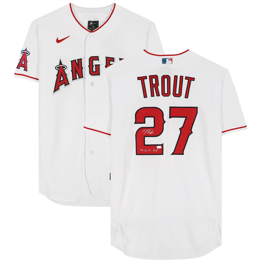 Mike Trout Los Angeles Angels Autographed White Nike Authentic Jersey with "14, 16, 19 AL MVP" Inscription