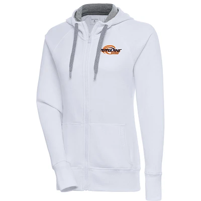 Women's Antigua  White Pepperdine Waves Victory Full-Zip Hoodie