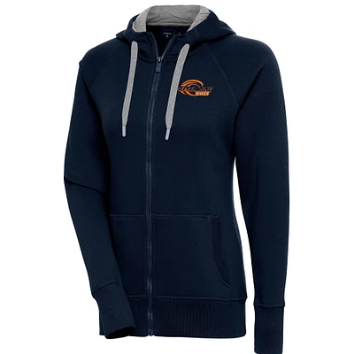 Women's Antigua  Navy Pepperdine Waves Victory Full-Zip Hoodie