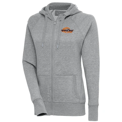 Women's Antigua  Heather Gray Pepperdine Waves Victory Full-Zip Hoodie