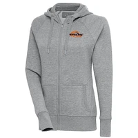 Women's Antigua  Heather Gray Pepperdine Waves Victory Full-Zip Hoodie