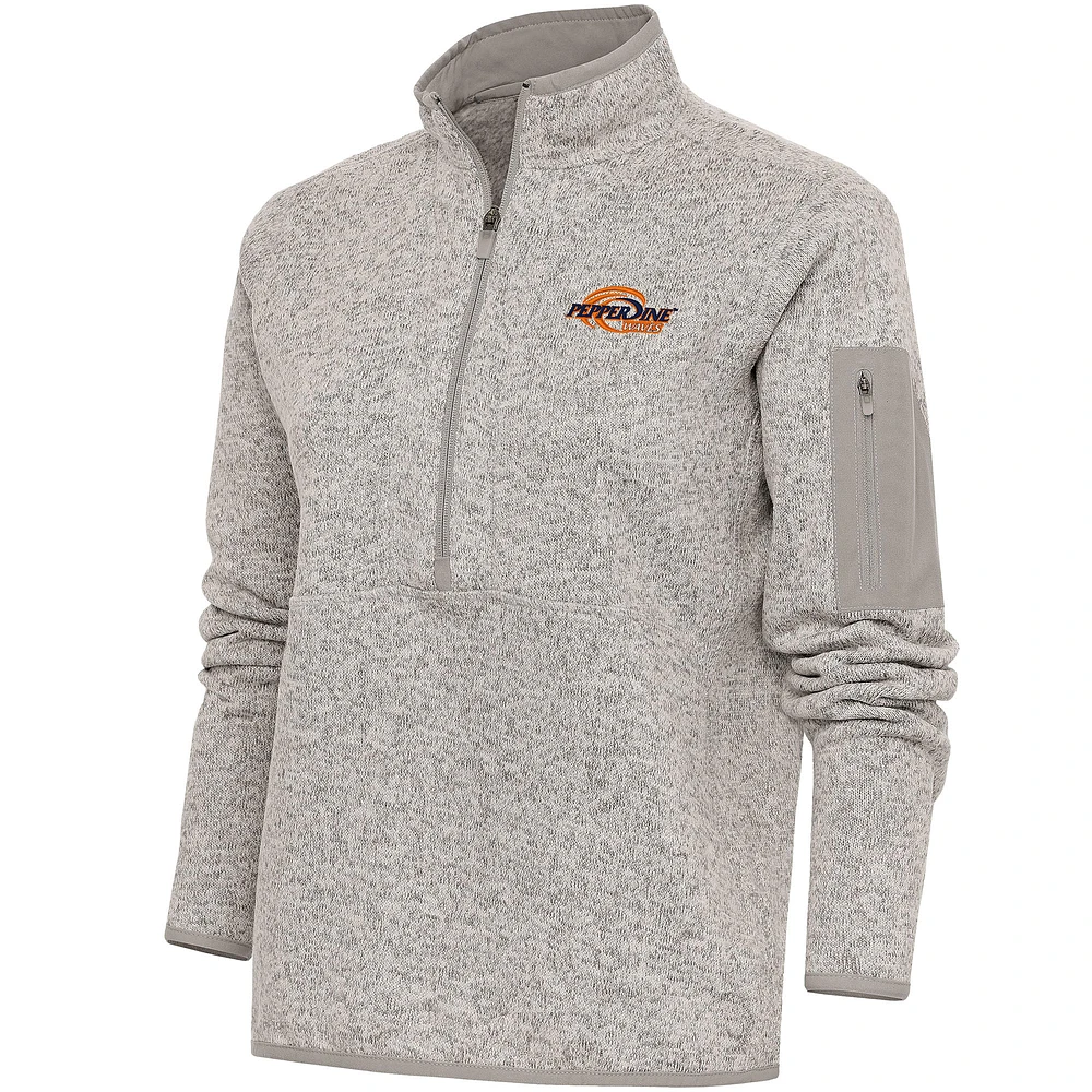 Women's Antigua Oatmeal Pepperdine Waves Fortune Half-Zip Pullover Jacket