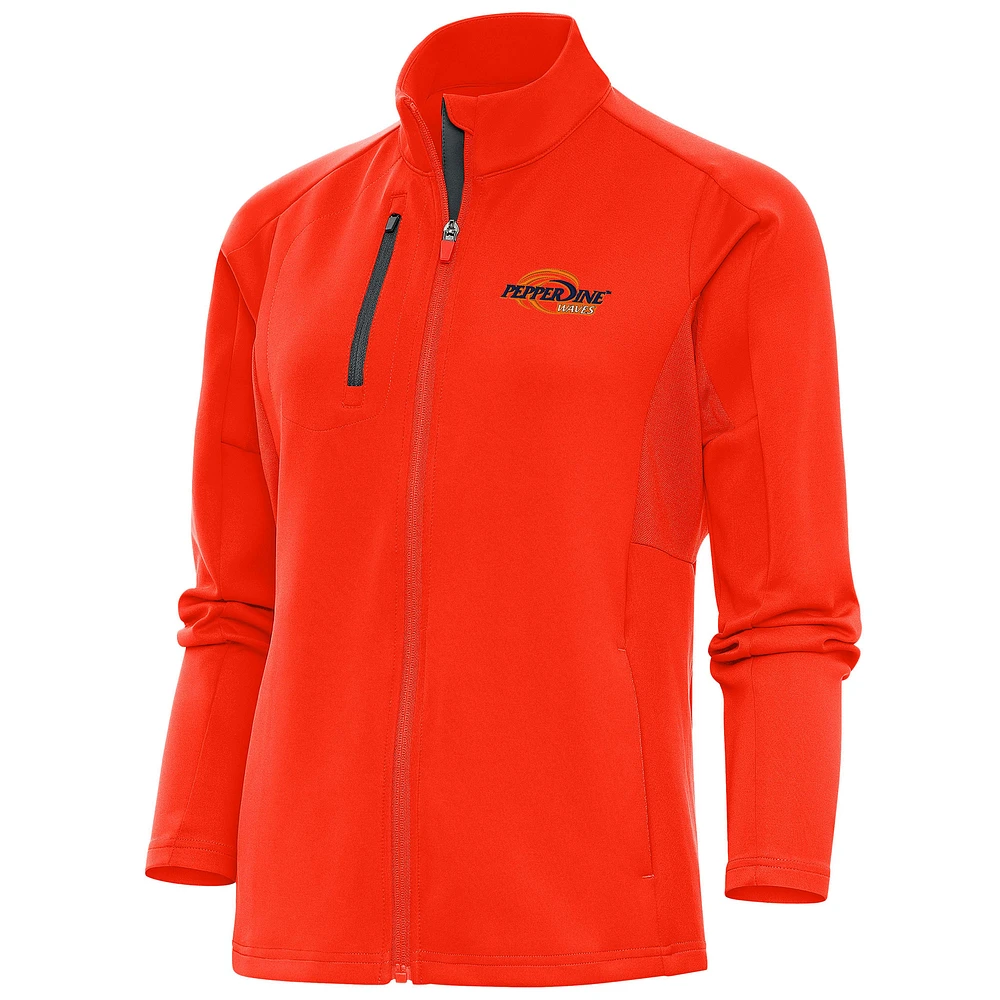 Women's Antigua Orange Pepperdine Waves Generation Full-Zip Jacket