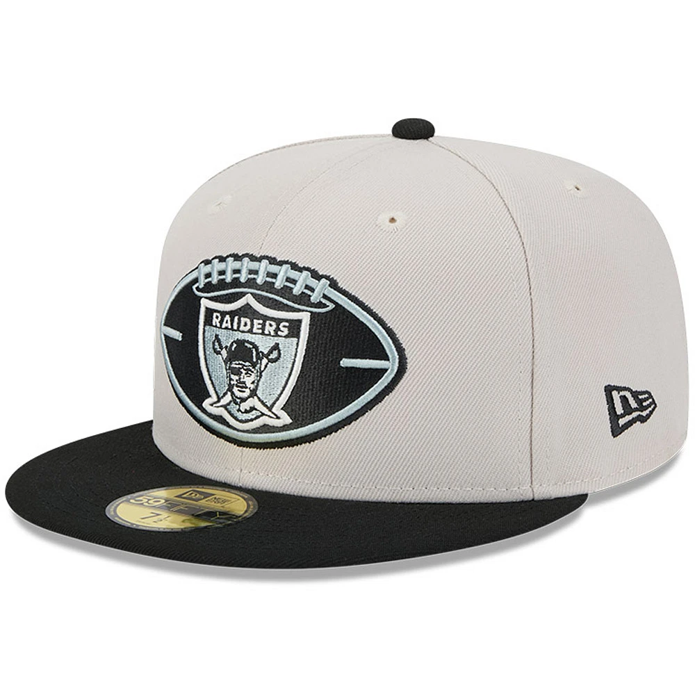 Men's New Era Stone/Black Las Vegas Raiders 2024 Sideline Historic 59FIFTY Fitted Hat