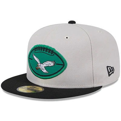 Men's New Era Stone/Black Philadelphia Eagles 2024 Sideline Historic 59FIFTY Fitted Hat