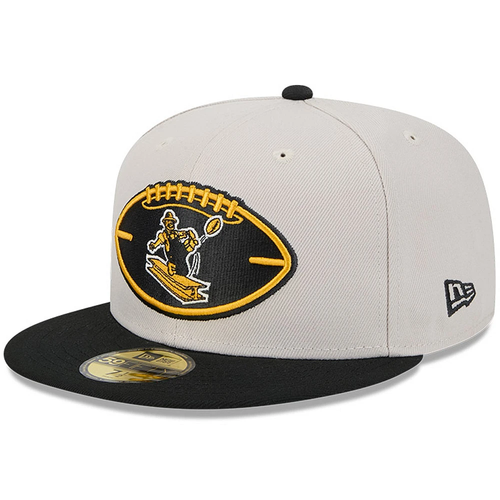 Men's New Era Stone/Black Pittsburgh Steelers 2024 Sideline Historic 59FIFTY Fitted Hat