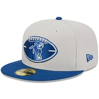 Men's New Era Stone/Royal Indianapolis Colts 2024 Sideline Historic 59FIFTY Fitted Hat