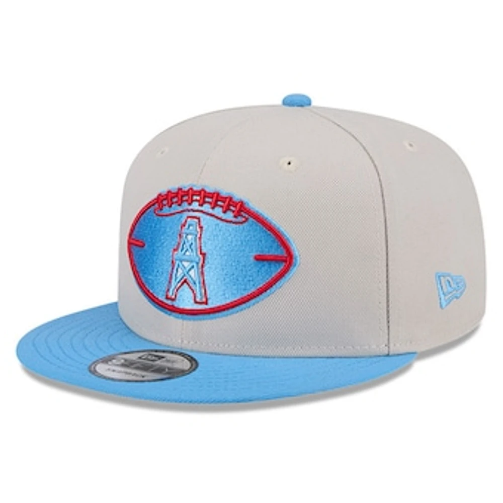 Men's New Era Stone/Light Blue Houston Oilers 2024 Sideline Gridiron Classics 9FIFTY Snapback Hat