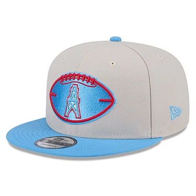 Men's New Era Stone/Light Blue Houston Oilers 2024 Sideline Gridiron Classics 9FIFTY Snapback Hat