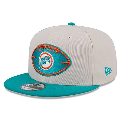 Men's New Era Stone/Aqua Miami Dolphins 2024 Sideline Historic 9FIFTY Snapback Hat