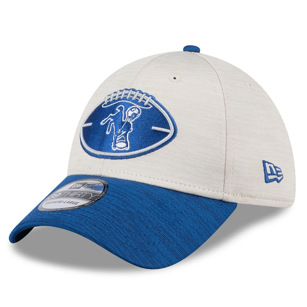 Men's New Era Stone/Royal Indianapolis Colts 2024 Sideline Historic 39THIRTY Flex Hat