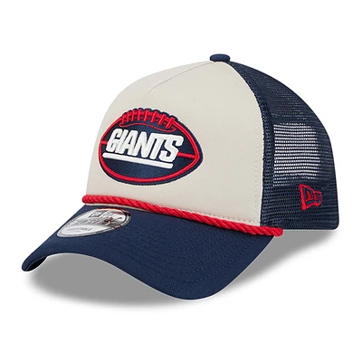 Men's New Era Stone/Navy New York Giants 2024 Sideline Historic 9FORTY A-Frame Trucker Adjustable Hat