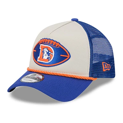 Men's New Era Stone/Royal Denver Broncos 2024 Sideline Historic 9FORTY A-Frame Trucker Adjustable Hat