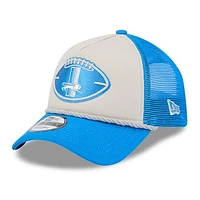 Men's New Era Stone/Blue Detroit Lions 2024 Sideline Historic 9FORTY A-Frame Trucker Adjustable Hat