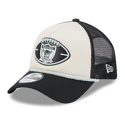 Men's New Era Stone/Black Las Vegas Raiders 2024 Sideline Historic 9FORTY A-Frame Trucker Adjustable Hat