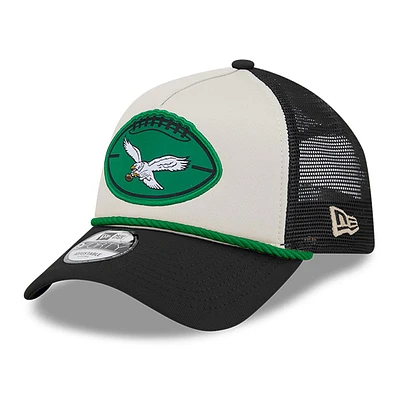 Men's New Era Stone/Black Philadelphia Eagles 2024 Sideline Historic 9FORTY A-Frame Trucker Adjustable Hat