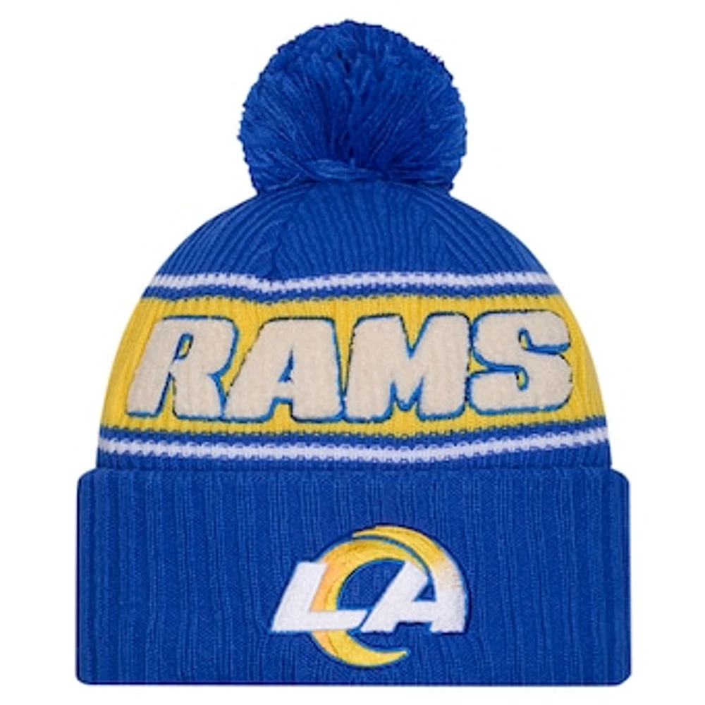 Men's New Era Royal Los Angeles Rams 2024 Sideline Cuffed Knit Hat with Pom