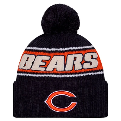 Men's New Era Navy Chicago Bears 2024 Sideline Cuffed Knit Hat with Pom