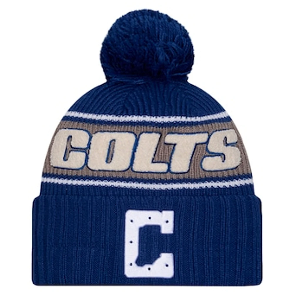 Men's New Era Royal Indianapolis Colts 2024 Sideline Cuffed Knit Hat with Pom