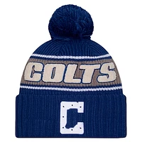 Men's New Era Royal Indianapolis Colts 2024 Sideline Cuffed Knit Hat with Pom