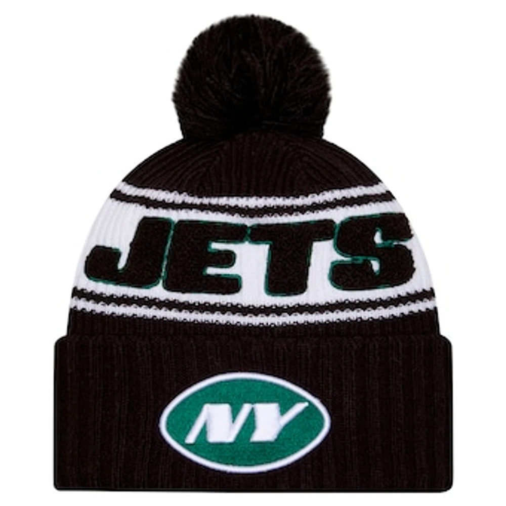 Men's New Era Black New York Jets 2024 Sideline Cuffed Knit Hat with Pom