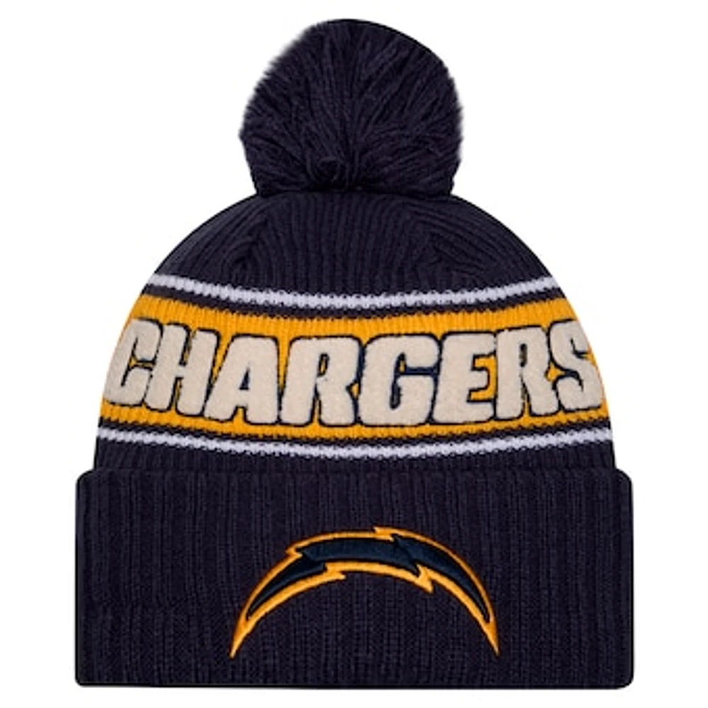 Men's New Era Navy Los Angeles Chargers 2024 Sideline Cuffed Knit Hat with Pom