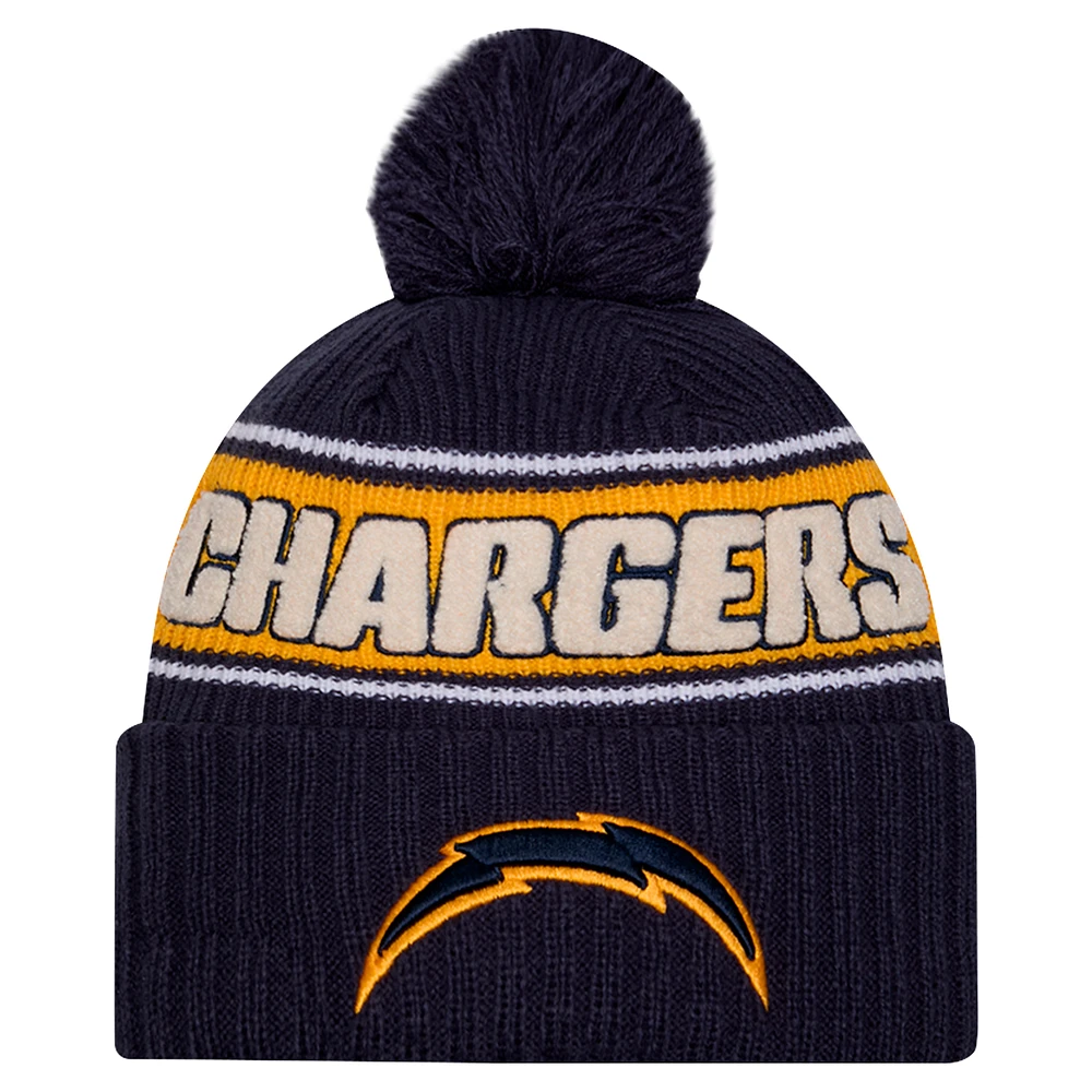 Men's New Era Navy Los Angeles Chargers 2024 Sideline Cuffed Knit Hat with Pom