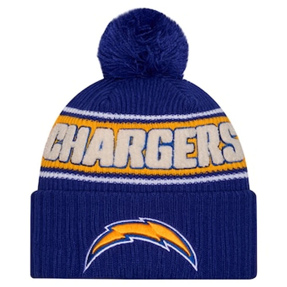 Men's New Era Royal Los Angeles Chargers 2024 Sideline Cuffed Knit Hat with Pom