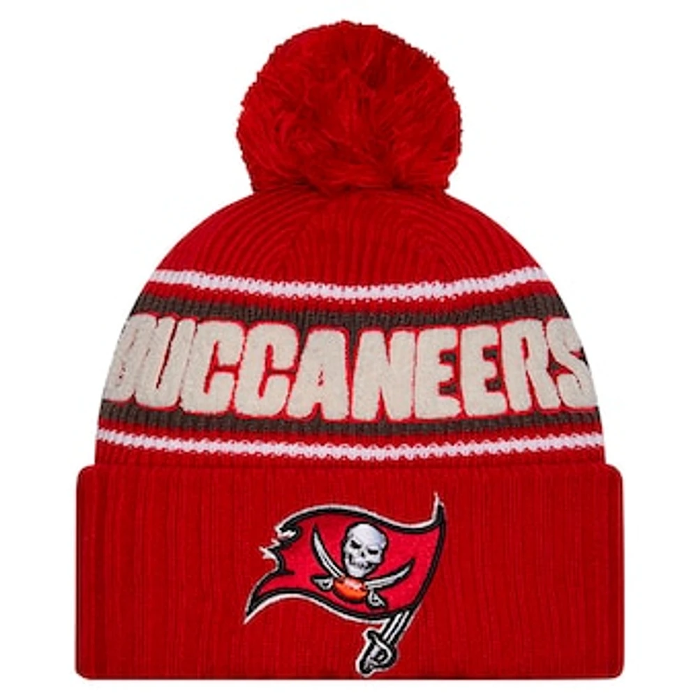 Men's New Era Red Tampa Bay Buccaneers 2024 Sideline Cuffed Knit Hat with Pom