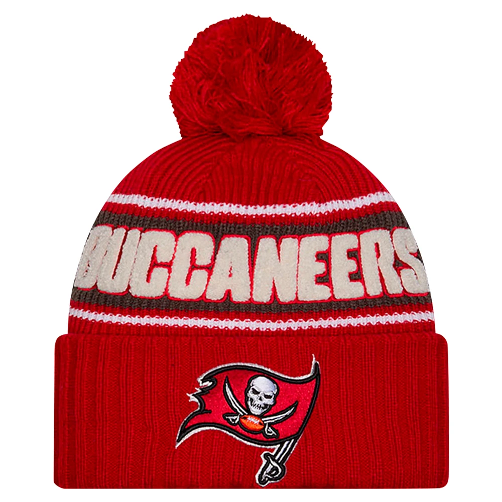 Men's New Era Red Tampa Bay Buccaneers 2024 Sideline Cuffed Knit Hat with Pom