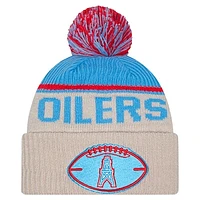 Men's New Era Stone Houston Oilers NFL Sideline Historic Cuffed Knit Hat with Pom