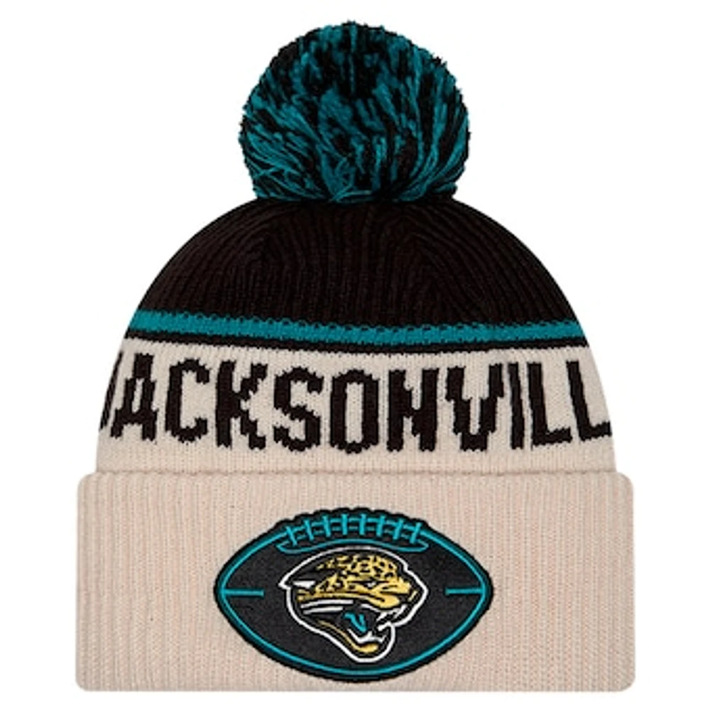 Men's New Era Stone Jacksonville Jaguars NFL Sideline Historic Cuffed Knit Hat with Pom