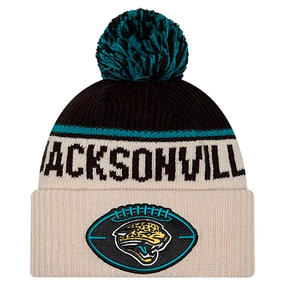 Men's New Era Stone Jacksonville Jaguars NFL Sideline Historic Cuffed Knit Hat with Pom