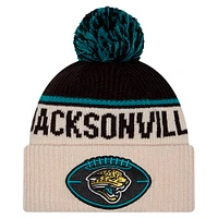 Men's New Era Stone Jacksonville Jaguars NFL Sideline Historic Cuffed Knit Hat with Pom