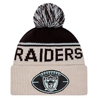 Men's New Era Stone Las Vegas Raiders NFL Sideline Historic Cuffed Knit Hat with Pom