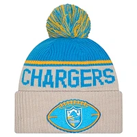 Men's New Era Stone Los Angeles Chargers NFL Sideline Historic Cuffed Knit Hat with Pom