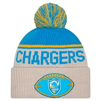 Men's New Era Stone Los Angeles Chargers NFL Sideline Historic Cuffed Knit Hat with Pom