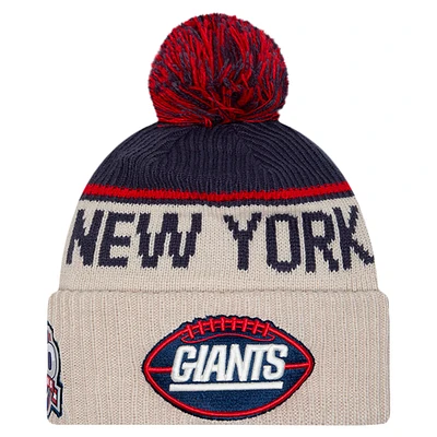 Men's New Era Stone New York Giants NFL Sideline Historic Cuffed Knit Hat with Pom