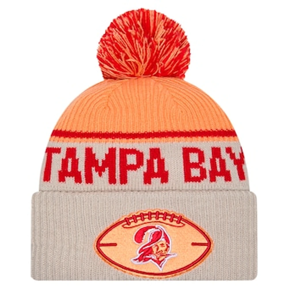 Men's New Era Stone Tampa Bay Buccaneers NFL Sideline Historic Cuffed Knit Hat with Pom