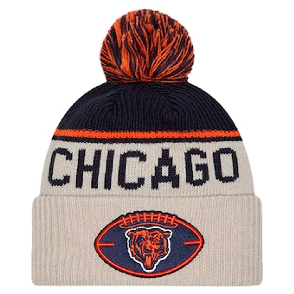 Men's New Era Stone Chicago Bears NFL Sideline Historic Cuffed Knit Hat with Pom