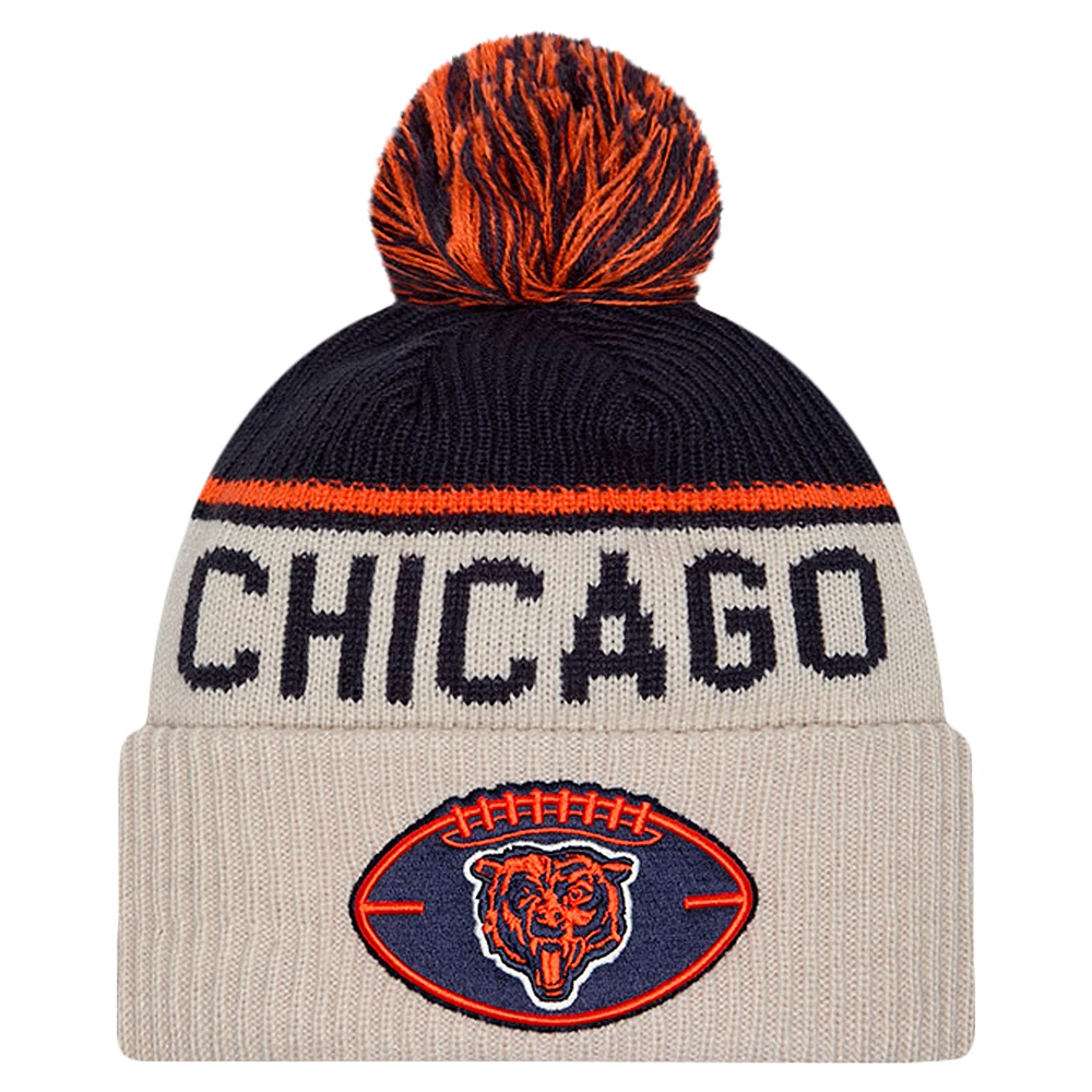 Men's New Era Stone Chicago Bears NFL Sideline Historic Cuffed Knit Hat with Pom