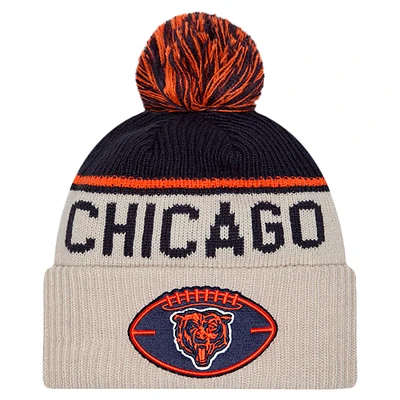 Men's New Era Stone Chicago Bears NFL Sideline Historic Cuffed Knit Hat with Pom