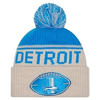 Men's New Era Stone Detroit Lions NFL Sideline Historic Cuffed Knit Hat with Pom