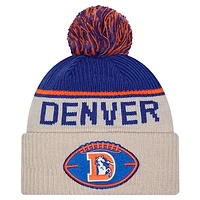 Men's New Era Stone Denver Broncos NFL Sideline Historic Cuffed Knit Hat with Pom