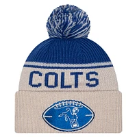 Men's New Era Stone Indianapolis Colts NFL Sideline Historic Cuffed Knit Hat with Pom