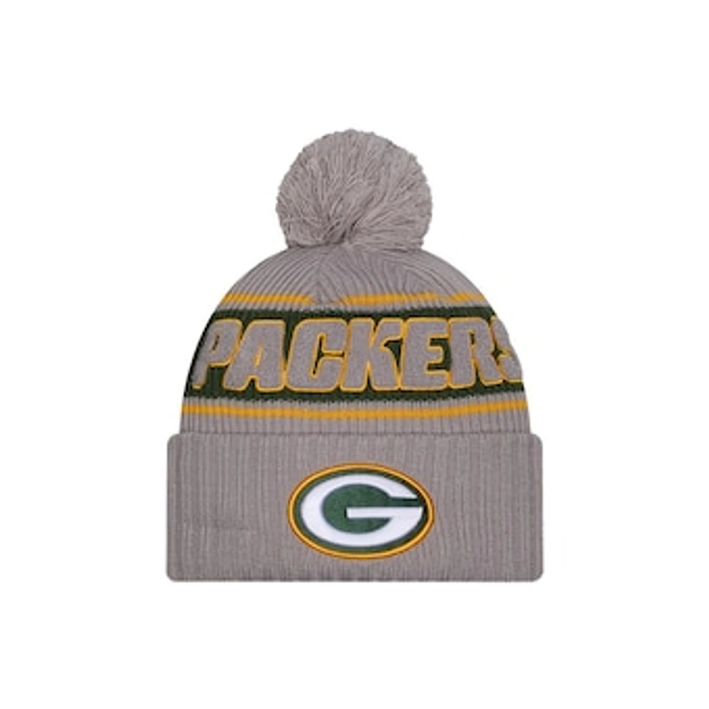 Men's New Era  Gray Green Bay Packers 2024 Sideline Sport Cuffed Knit Hat with Pom