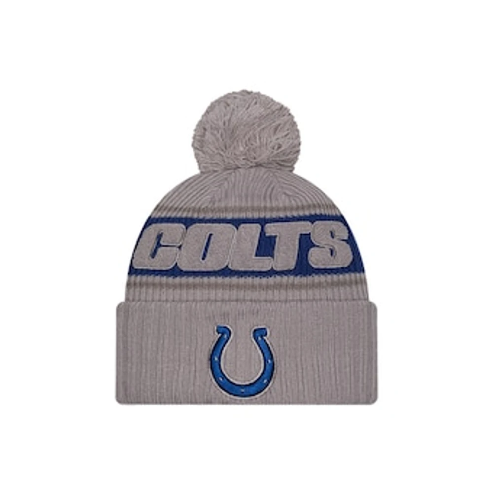 Men's New Era  Gray Indianapolis Colts 2024 Sideline Sport Cuffed Knit Hat with Pom