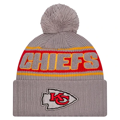 Men's New Era  Gray Kansas City Chiefs 2024 Sideline Sport Cuffed Knit Hat with Pom