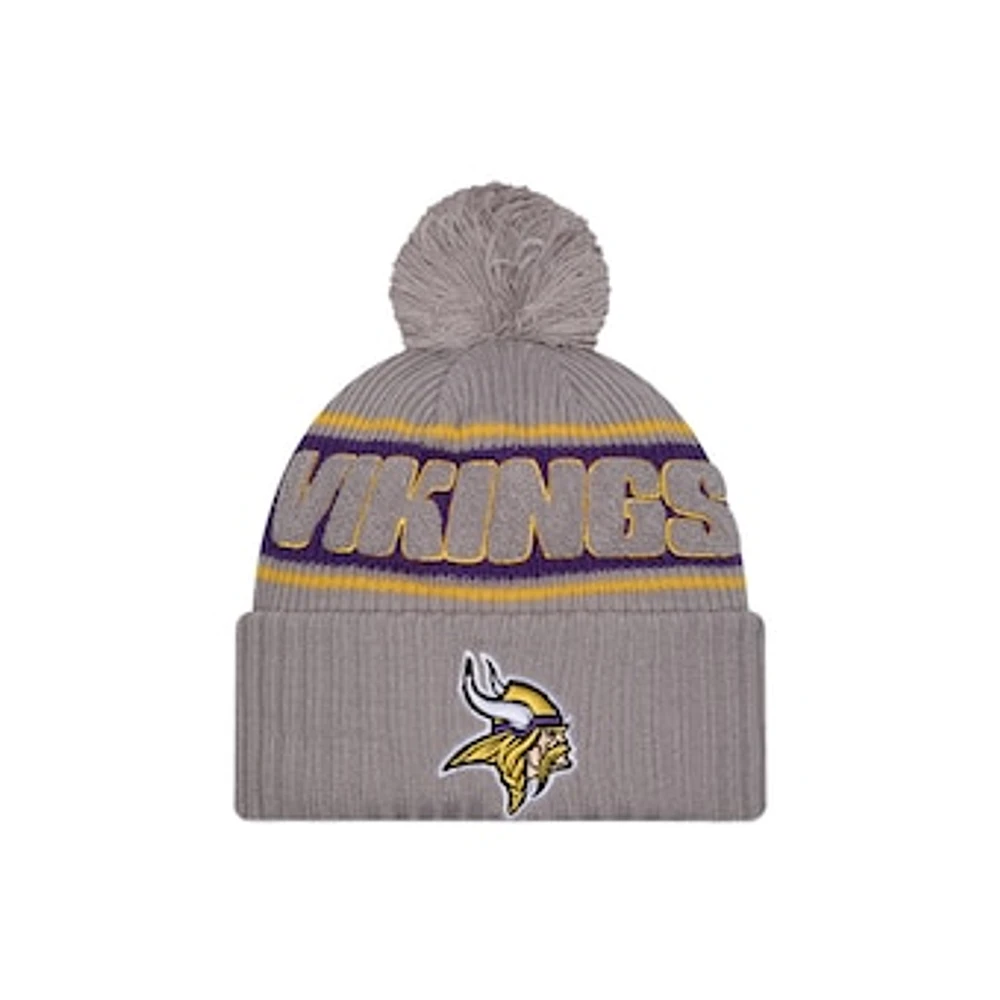 Men's New Era  Gray Minnesota Vikings 2024 Sideline Sport Cuffed Knit Hat with Pom